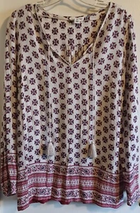 Artisan NY Women's Tunic Shirt Size Medium Ivory Maroon Blue Paisley Long Sleeve - Picture 1 of 11