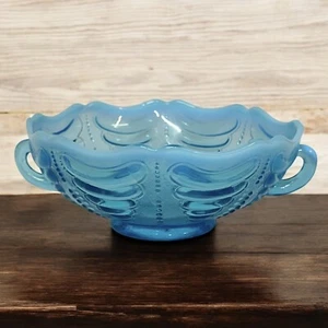 EAPG Abalone Bowl Blue Opalescent Jefferson Glass Double Handle Antique 1902 - Picture 1 of 10