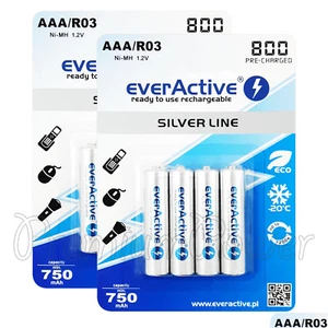 8 x everActive AAA Rechargeable batteries Silver Line min 750mAh 800mAh Ni-MH - Picture 1 of 1