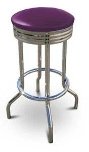 Bar Stool 24" or 29" Tall Chrome Retro Backless Colored Vinyl Swivel Seat Stool  - Picture 1 of 39