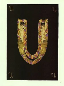 Erte, satiri "U" O "V" semi-nudi. L'alfabeto" collezione 1978 stampa art deco - Foto 1 di 2