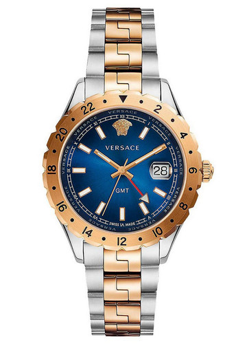 Orologio uomo svizzero Versace Hellenyium GMT blu bicolore oro rosa V11060017