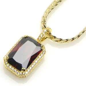 Gold & Silver PIated Iced Stone Pendant 20 inch Cuban Chain Necklace BCH 11174 G - Picture 1 of 15