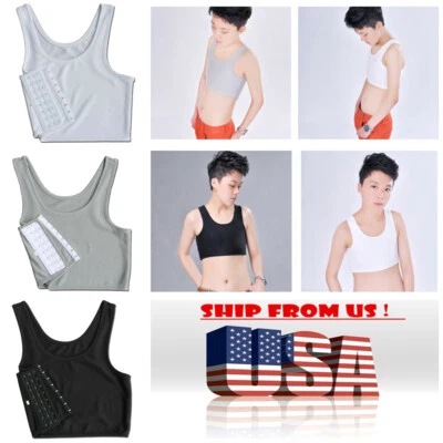 Les Undershirt Tomboy Breathable Buckle Short Chest Binder Flat Slim Vest Top - Image 1 of 4