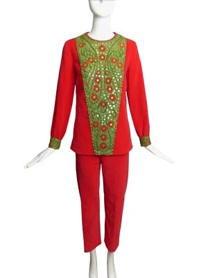 1960s Red Velvet Pant Ensemble, Size 4 - Image 1 of 4