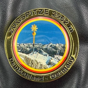 GERMANY🇩🇪METAL FRIDGE MAGNET✅ZUGSPITZE TOP PAINTED COIN TOURISTIC SOUVENIR🎗 - Picture 1 of 3