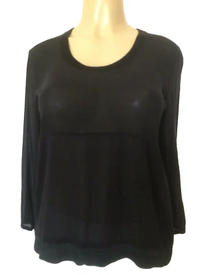 KeistenseN Du Nord Top Blouse Silk 3/4 Sleeve Sheer Round Neck Black XS 1 2 - Image 1 of 4