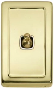 72 x 115 mm brass / white single gang toggle switch,art deco,heritage,5952 - Picture 1 of 1