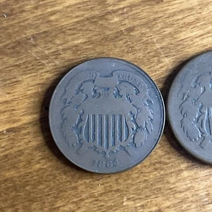 Lot Of Two 1864 United States Two Cent Piece - Picture 1 of 5