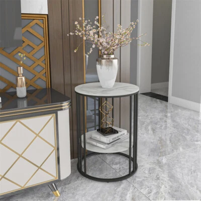 Chic End Table Coffee Side Table White Marble Nightstand For Bedroom Living Room - Image 1 of 4