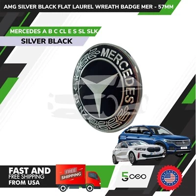 MERCEDES BENZ B C SILVER BLACK EMBLEM FLAT LAUREL BADGE 57MM  - Image 1 of 2