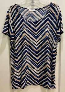 Rue Juju Pullover Blouse Size XL Blue Multi Geometric Embedded Raised Thread 99 - Picture 1 of 7