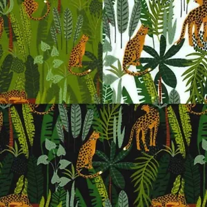 100% Cotton Poplin Rose & Hubble Fabric Leopard Tropical Leaves Palm Tree Animal - Picture 1 of 4