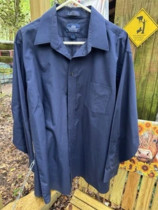 Shirt Mens 17 1/2” 34 Stafford Blue Button Down Long Sleeve Pocket Dress Shirt - Picture 1 of 3