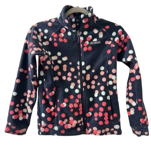 Columbia Girls Navy Blue Polka Dot Fleece Jacket size Medium 10/12 - Picture 1 of 4