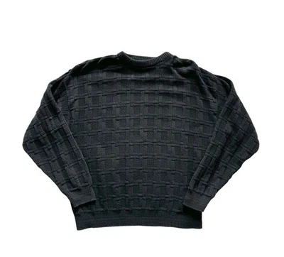 Vintage Van Heusen Men’s M Sweater Black Textured Knit Crewneck Made in USA  - Image 1 of 3