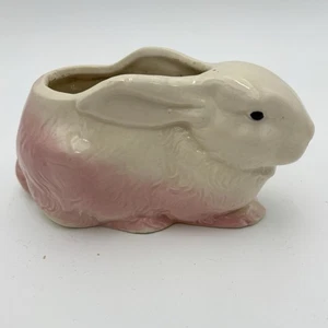 Vintage Pink & White Bunny Succulent Pottery Vase - Easter, Nursery, Cottage 3"H - Picture 1 of 15
