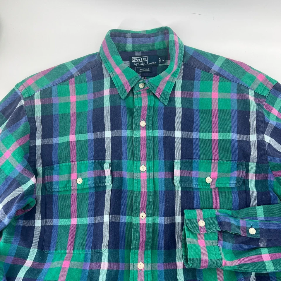 Polo Ralph Lauren Plaid Button Down Flannel Shirt Men's Size L Whitfield Y2K - Image 1 of 4