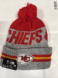 Kansas City Chiefs Hat Team Cuffed Fleece Lined Knit Beanie Pom NEW! - Picture 1 of 5