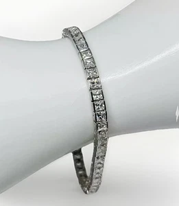 925 Sterling Silver Vintage Tennis Cubic Zirconia Bracelet 7.75” - Picture 1 of 17