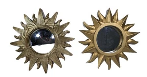 Paar Vintage Gold Celestial 12" Runde Sonne Sonnenschliff Spiegel Wand 1995 Dekor MCM - Bild 1 von 9