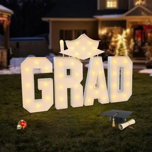 GRAD Light Up Letter + Graduation Cap Lighting LED Alphabet Sign Stand Decor USA - Picture 1 of 21