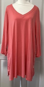Damen J Jill orange Tunika V-Ausschnitt 3/4-Arm Knopfleiste seitliche Details Größe 2X - Bild 1 von 14