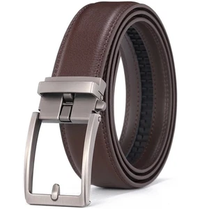 Brown Unisex Click Belt Genuine Leather Auto Buckle Luxury Strap for Men Jeans - Picture 1 of 5
