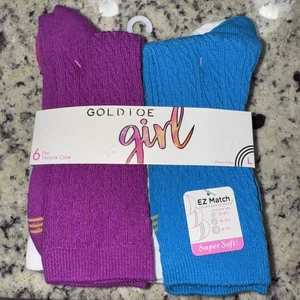 Goldtoe Girl 6 Pair Texture Crew Socks Fits Shoe Size 4-10 - Picture 1 of 2