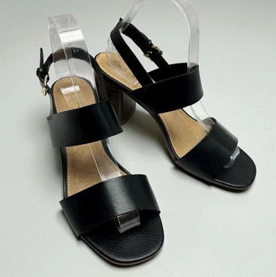 Sandálias femininas OLD NAVY salto bloco tiras couro preto tamanho 8 novas sem etiquetas estilingue atrás - Imagem 1 de 4