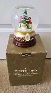 Waterford Holiday Heirlooms Snowy Village Musical Snow Globe in Box Snowmen Tree - Picture 1 of 11