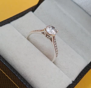 Round Cut Lab Created Diamond Ring Wedding Solitaire Bridal 925 Silver Ring - Picture 1 of 7