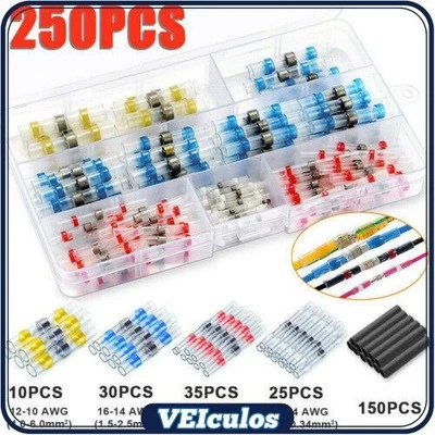 VEICULOS Waterproof 250X Solder Seal Sleeve Heat Shrink Butt Wire Connectors Terminals