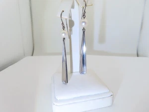 RLM Studio Robert Lee Morris Sterling Silver & Pearl Retro Dangle Drop Earrings - Picture 1 of 3