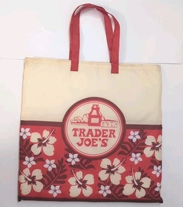 Borsa tote vintage TRADER JOE'S hawaiana ibisco isolata riutilizzabile tropicale come nuova - Foto 1 di 3