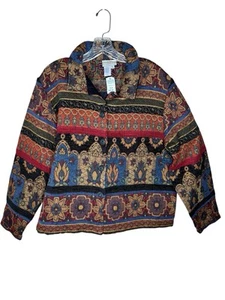 Chaqueta tapiz Coldwater Creek con estampado de pergaminos para mujer talla XL multicolor artística nueva con etiquetas - Imagen 1 de 6