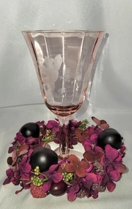 Vtg Blush Optic Etched Depression Glass Wine/ Water Goblet Made 1929-39 EUC - Picture 1 of 6