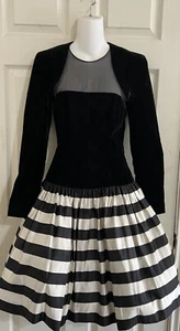 Vintage Escada Couture Black Velvet Striped Gown Dress Tule Mesh Silk Size 36 - Picture 1 of 12