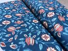 Indian Hand Block Blue Floral Cotton Fabric Natural Dress Sewing Crafts 5 Yard