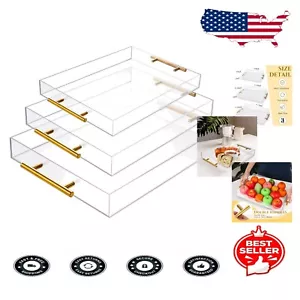 Elegant Clear Acrylic Serving Trays with Gold Handles - Great for Every Occasion - Picture 1 of 9