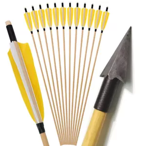 31" Wooden Arrows 5" Natural Feathers Diameter 8mm Handmade Bow Hunting Shooting - Picture 1 of 17