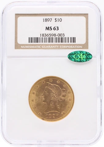 1897 $10 NGC MS63 $10 Gold Liberty CAC Certified Cover