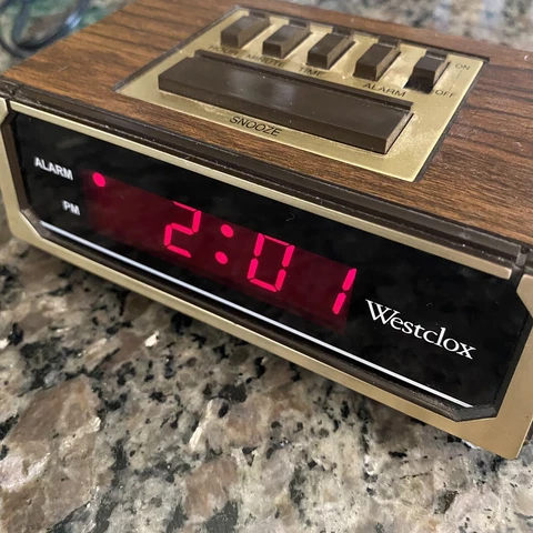 Vintage 1980s Westclox Digital Alarm Clock Wood Grain Model 22644 Cover