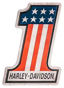 Harley-Davidson Distressed Tin Sign, Embossed #1 RWB Logo, 12.75 x 18 inches - Picture 1 of 2