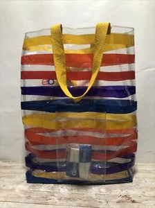 Vintage 60er/70er Jahre transparente Vinyl farbig gestreifte Strand Einkaufstasche große Tasche - Bild 1 von 14