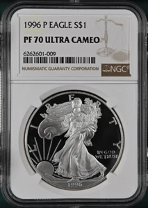 PF70 UCAM 1996-P American Silver Eagle - Brown Label NGC Spot Free White - Picture 1 of 2