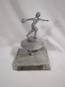 Vintage Woman's Bowling Trophy Silver Flake Metal Mid Century Modern 8" MCM - Picture 1 of 9