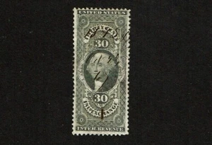 1862-71 Revenue First Issue Wash. 30c Lilac INLAND EXCH Sc#R52c Pen Cancel - Picture 1 of 1