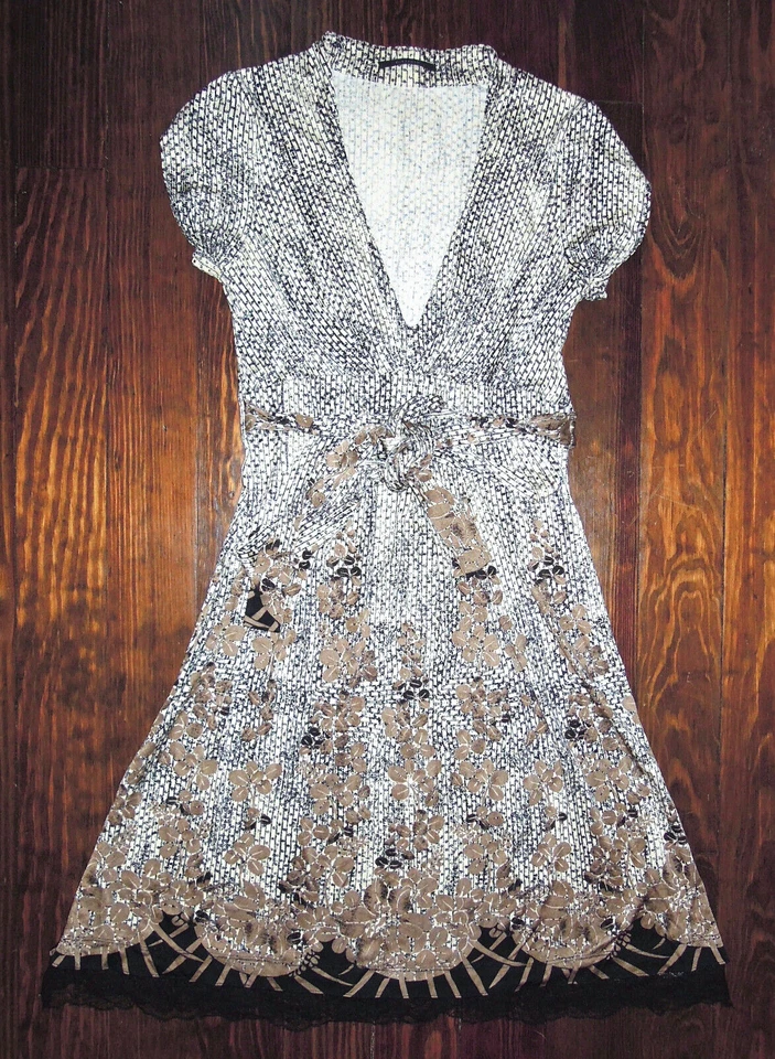 Elie Tahari Dress Black Lace Trim Floral Silk Jersey Cocktail Party Formal XS - Image 1 of 4