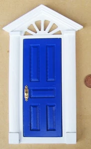 Blue Painted Wooden Fairy Opening Front Door Tumdee 1:12 Scale Dolls House 695B - Picture 1 of 7